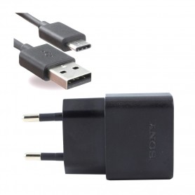 Sony, UCH12, USB Carregador Rápido 2.7A + Cabo UCB20 / 30 USB Tipo C, Preto, Original