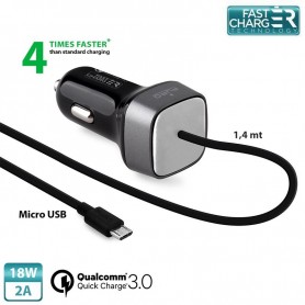 Puro Qualcomm car charger 18W + MicroUSB cable, FCMCHMICROQC30CBLK